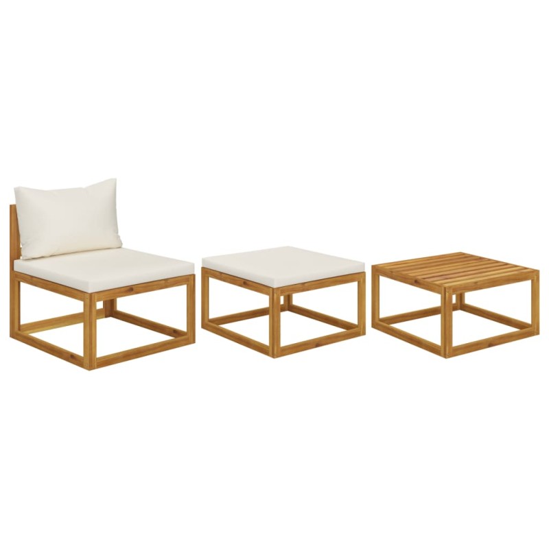 3-tlg. Garten-Lounge-Set mit Creme-Kissen Massivholz Akazie 3-tlg. Garten-Lounge-Set mit Creme-Kissen Massivholz Akazie