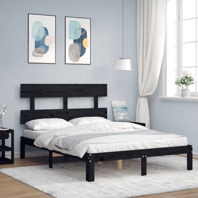 vidaXL Massivholzbett mit Kopfteil Schwarz 120x200 cm vidaXL Massivholzbett mit Kopfteil Schwarz 120x200 cm
