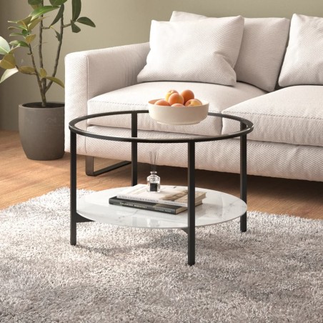 vidaXL Beistelltisch Schwarz und Weiße Marmor-Optik 70 cm Hartglas