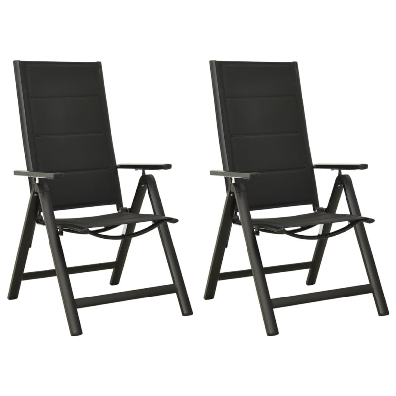 Klappbare Gartenstühle 2 Stk. Textilene und Aluminium Schwarz Klappbare Gartenstühle 2 Stk. Textilene und Aluminium Schwarz