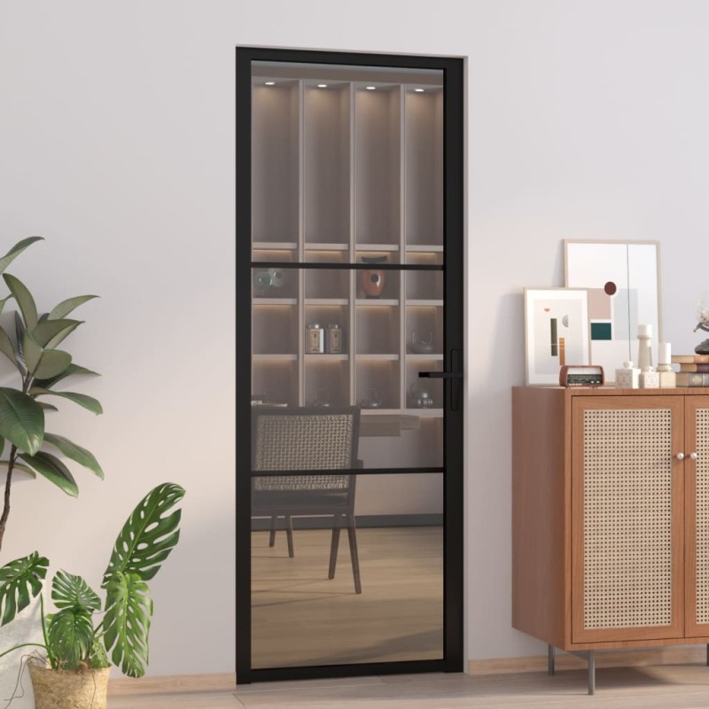 vidaXL Innentür 76x201,5 cm Schwarz ESG-Glas und Aluminium vidaXL Innentür 76x201,5 cm Schwarz ESG-Glas und Aluminium