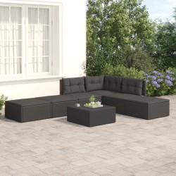 vidaXL 6-tlg. Garten-Lounge-Set mit Kissen Schwarz Poly Rattan