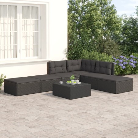vidaXL 6-tlg. Garten-Lounge-Set mit Kissen Schwarz Poly Rattan