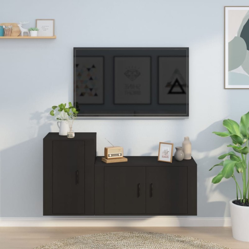 vidaXL 2-tlg. TV-Schrank-Set Schwarz Holzwerkstoff vidaXL 2-tlg. TV-Schrank-Set Schwarz Holzwerkstoff