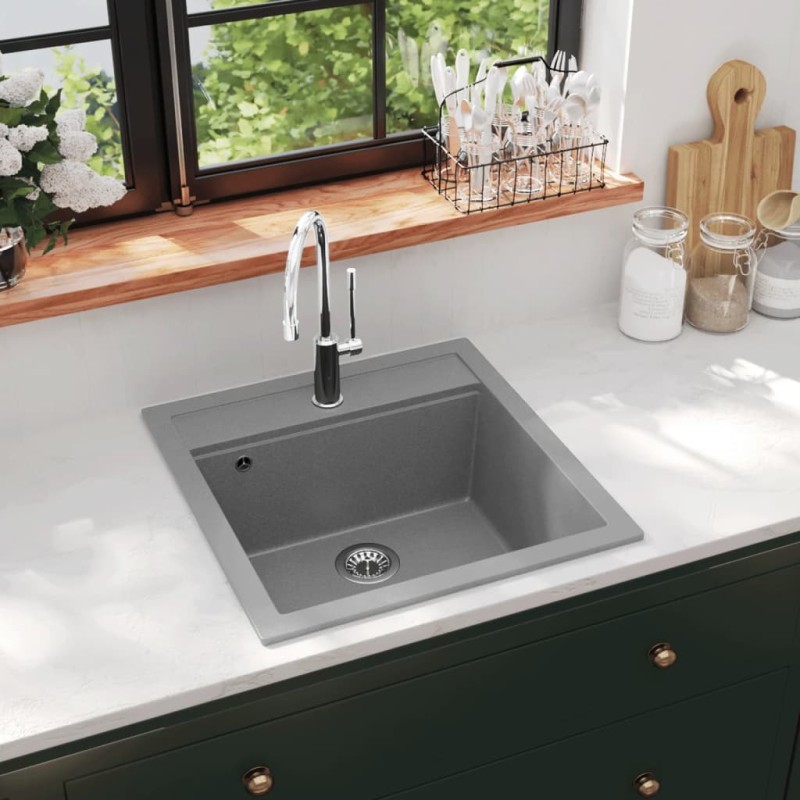 vidaXL Granit-Küchenspüle Einzelbecken Grau vidaXL Granit-Küchenspüle Einzelbecken Grau