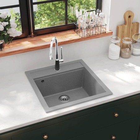 vidaXL Granit-Küchenspüle Einzelbecken Grau 