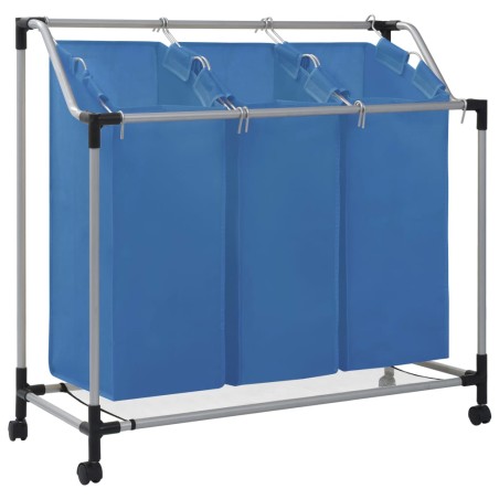 vidaXL Wäschesortierer mit 3 Taschen Blau Stahl 