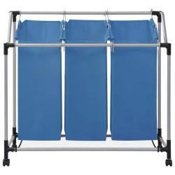 vidaXL Wäschesortierer mit 3 Taschen Blau Stahl 