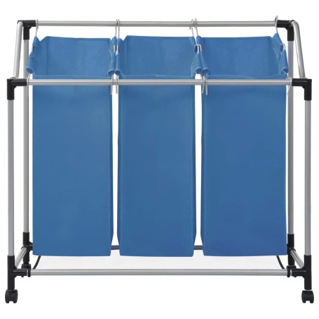 vidaXL Wäschesortierer mit 3 Taschen Blau Stahl 