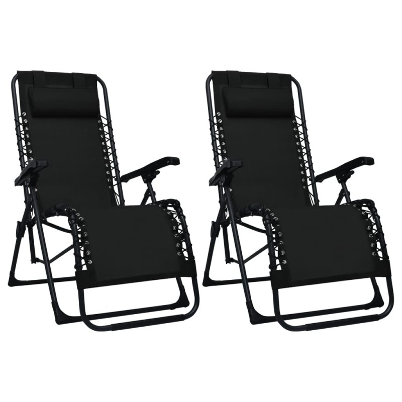 Klappbare Liegestühle 2 Stk. Schwarz Textiline Klappbare Liegestühle 2 Stk. Schwarz Textiline