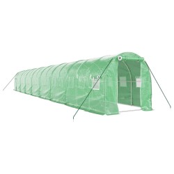 vidaXL Gewächshaus mit Stahlrahmen Grün 32 m² 16x2x2 m