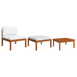 3-tlg. Garten-Lounge-Set mit Auflagen Akazie Massivholz