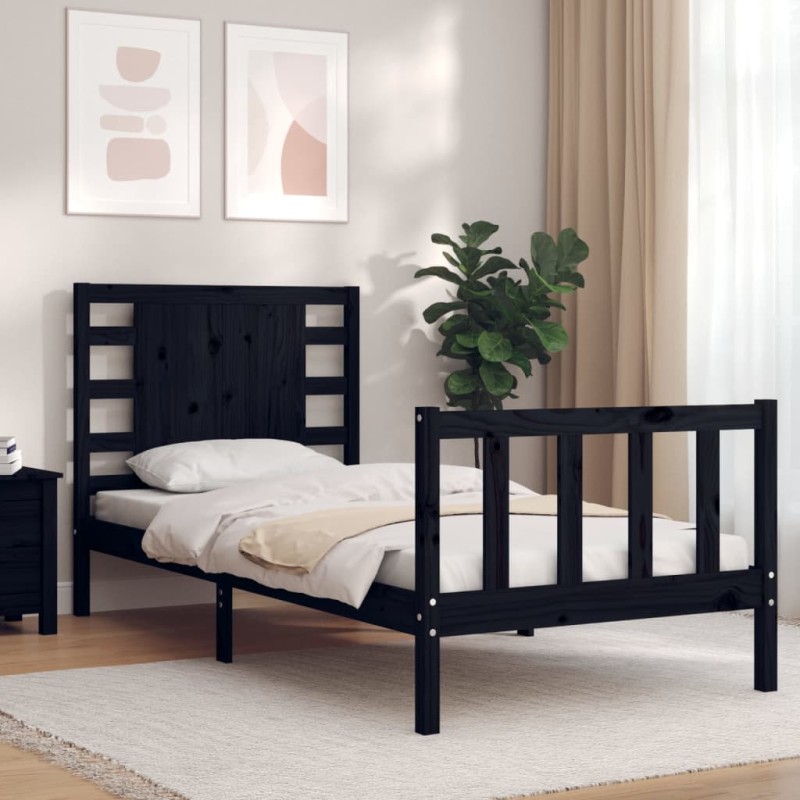 vidaXL Massivholzbett mit Kopfteil Schwarz vidaXL Massivholzbett mit Kopfteil Schwarz