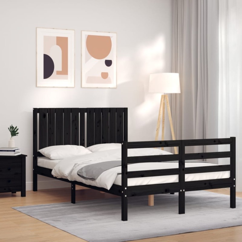 vidaXL Massivholzbett mit Kopfteil Schwarz vidaXL Massivholzbett mit Kopfteil Schwarz