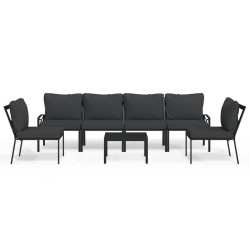 vidaXL 7-tlg. Garten-Lounge-Set mit Grauen Kissen Stahl