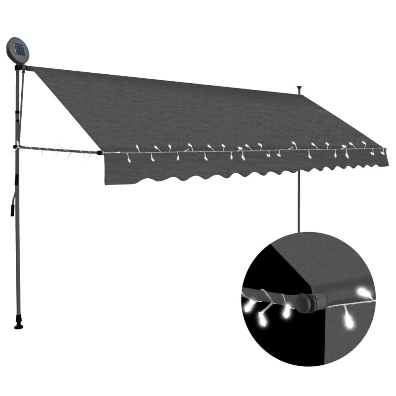 vidaXL Einziehbare Markise Handbetrieben mit LED 350 cm Anthrazit vidaXL Einziehbare Markise Handbetrieben mit LED 350 cm Anthrazit
