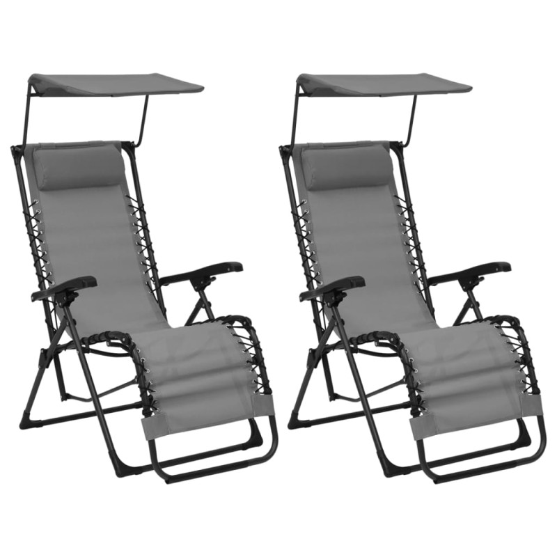 Klappbare Liegestühle 2 Stk. Textilene Grau Klappbare Liegestühle 2 Stk. Textilene Grau