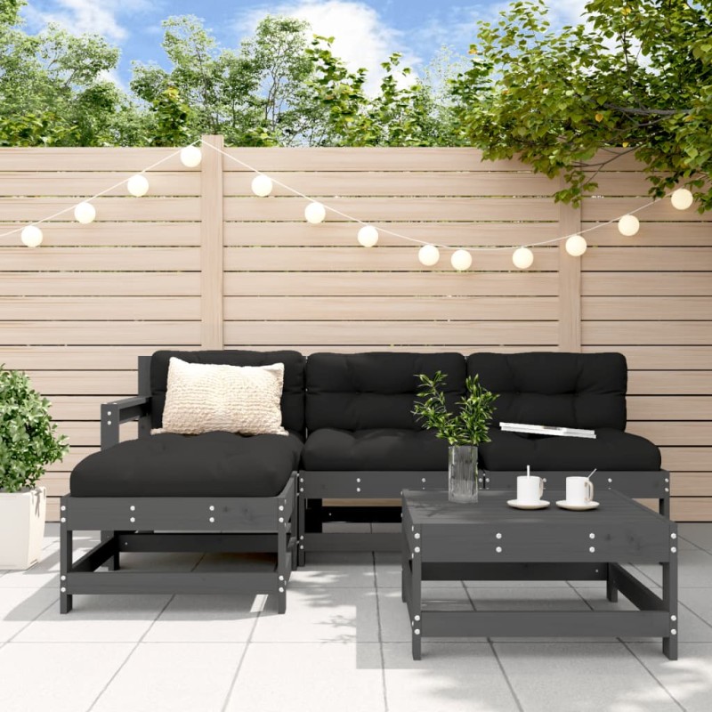 vidaXL 5-tlg. Garten-Lounge-Set mit Kissen Grau Massivholz vidaXL 5-tlg. Garten-Lounge-Set mit Kissen Grau Massivholz