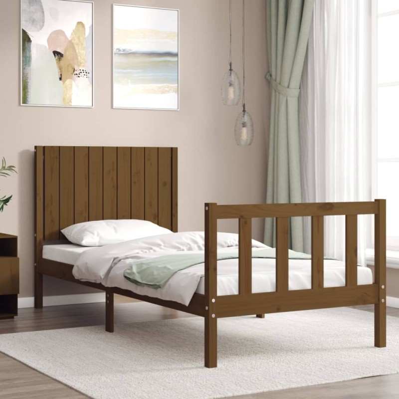vidaXL Massivholzbett mit Kopfteil Honigbraun 90x200 cm vidaXL Massivholzbett mit Kopfteil Honigbraun 90x200 cm