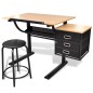 vidaXL Zeichentisch mit neigbarer Tischplatte 3 Schubladen und Hocker vidaXL Zeichentisch mit neigbarer Tischplatte 3 Schubladen und Hocker
