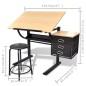 vidaXL Zeichentisch mit neigbarer Tischplatte 3 Schubladen und Hocker vidaXL Zeichentisch mit neigbarer Tischplatte 3 Schubladen und Hocker