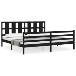 vidaXL Massivholzbett mit Kopfteil Schwarz 200x200 cm