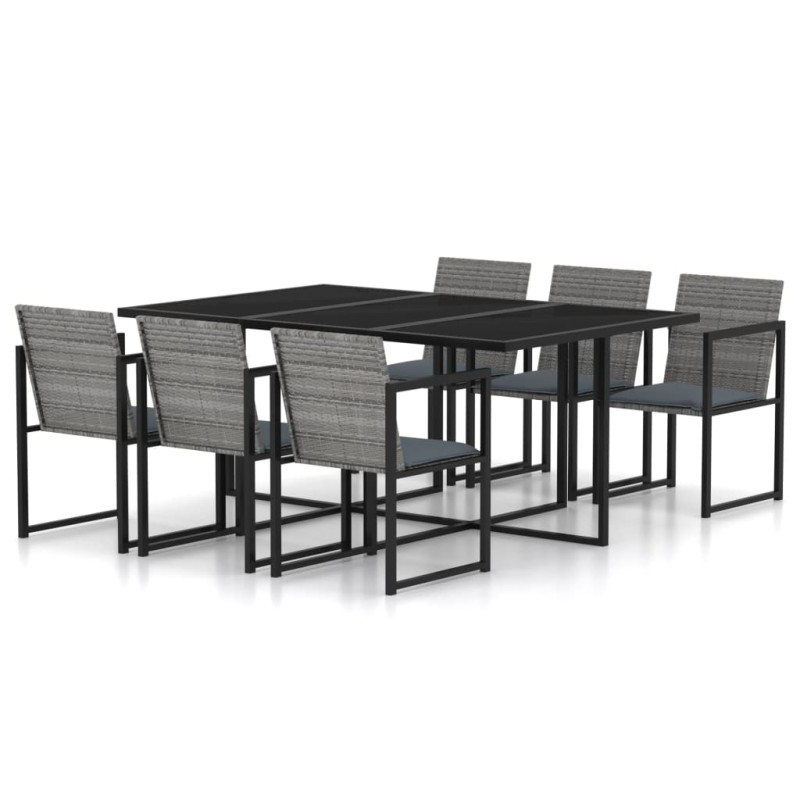 7-tlg. Garten-Essgruppe mit Kissen Poly Rattan Grau 7-tlg. Garten-Essgruppe mit Kissen Poly Rattan Grau
