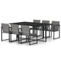 7-tlg. Garten-Essgruppe mit Kissen Poly Rattan Grau 7-tlg. Garten-Essgruppe mit Kissen Poly Rattan Grau
