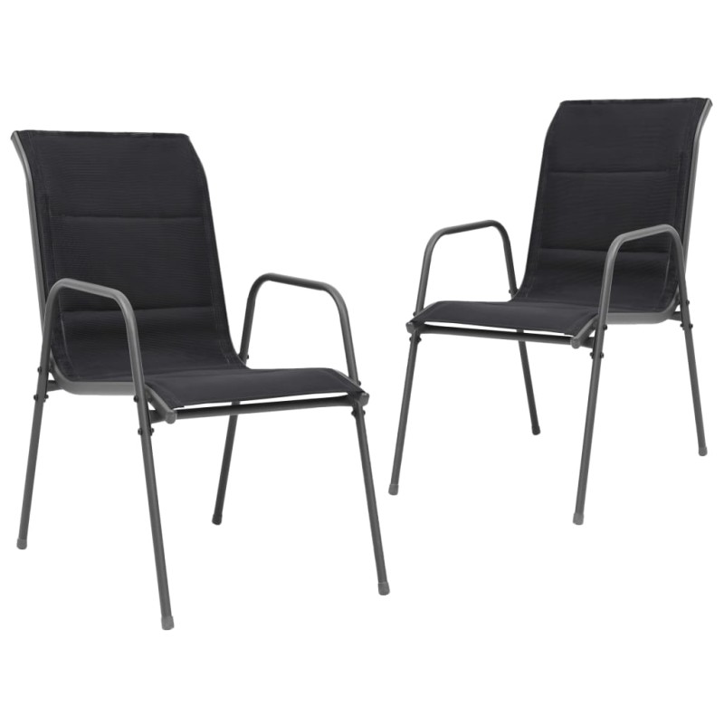 vidaXL Stapelbare Gartenstühle 2 Stk. Stahl und Textilene Schwarz vidaXL Stapelbare Gartenstühle 2 Stk. Stahl und Textilene Schwarz