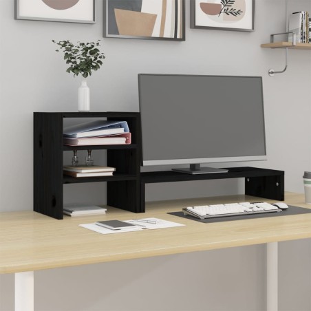 vidaXL Monitorständer Schwarz 81x20x30 cm Massivholz Kiefer
