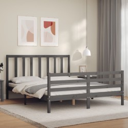 vidaXL Massivholzbett mit Kopfteil Grau 160x200 cm