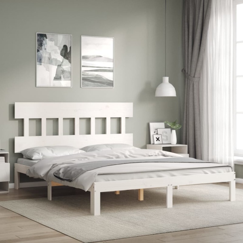 vidaXL Massivholzbett mit Kopfteil Weiß 160x200 cm vidaXL Massivholzbett mit Kopfteil Weiß 160x200 cm
