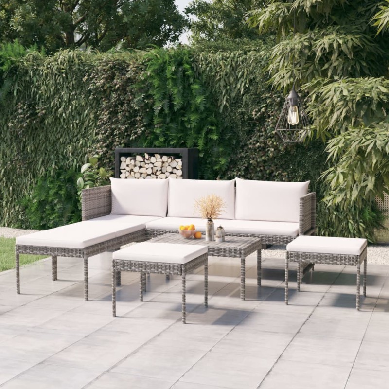 6-tlg. Garten-Lounge-Set mit Kissen Poly Rattan Grau 6-tlg. Garten-Lounge-Set mit Kissen Poly Rattan Grau