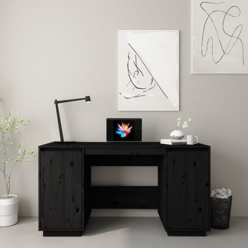 vidaXL Schreibtisch Schwarz 140x50x75 cm Massivholz Kiefer vidaXL Schreibtisch Schwarz 140x50x75 cm Massivholz Kiefer