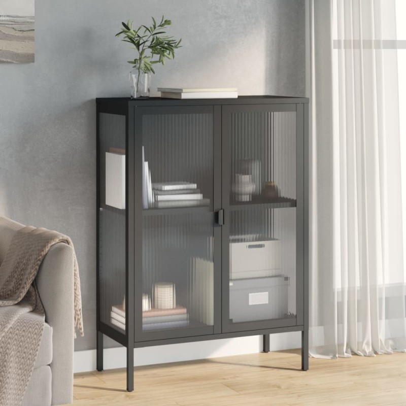 vidaXL Sideboard Schwarz 75x35x105 cm Glas und Stahl vidaXL Sideboard Schwarz 75x35x105 cm Glas und Stahl