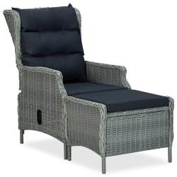 Verstellbarer Gartensessel mit Fußhocker Poly Rattan Hellgrau