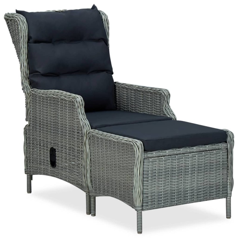 Verstellbarer Gartensessel mit Fußhocker Poly Rattan Hellgrau Verstellbarer Gartensessel mit Fußhocker Poly Rattan Hellgrau