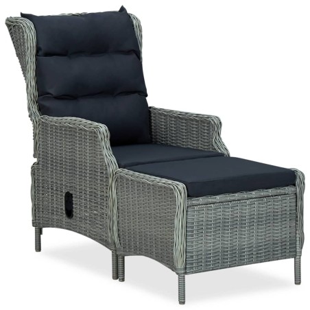 Verstellbarer Gartensessel mit Fußhocker Poly Rattan Hellgrau