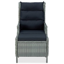 Verstellbarer Gartensessel mit Fußhocker Poly Rattan Hellgrau