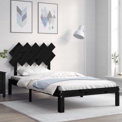 vidaXL Massivholzbett mit Kopfteil Schwarz 100x200 cm