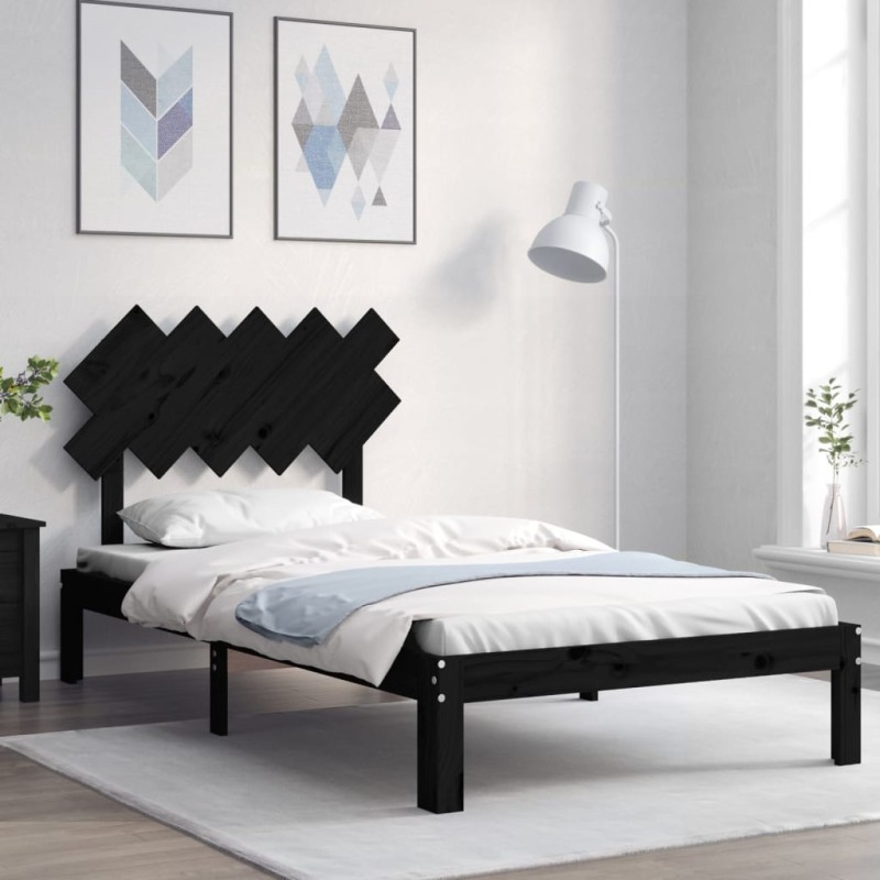 vidaXL Massivholzbett mit Kopfteil Schwarz 100x200 cm vidaXL Massivholzbett mit Kopfteil Schwarz 100x200 cm