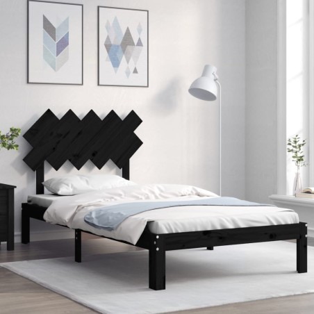 vidaXL Massivholzbett mit Kopfteil Schwarz 100x200 cm