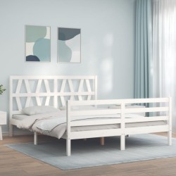 vidaXL Massivholzbett mit Kopfteil Weiß 160x200 cm