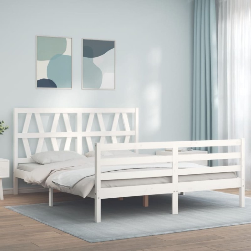 vidaXL Massivholzbett mit Kopfteil Weiß 160x200 cm vidaXL Massivholzbett mit Kopfteil Weiß 160x200 cm