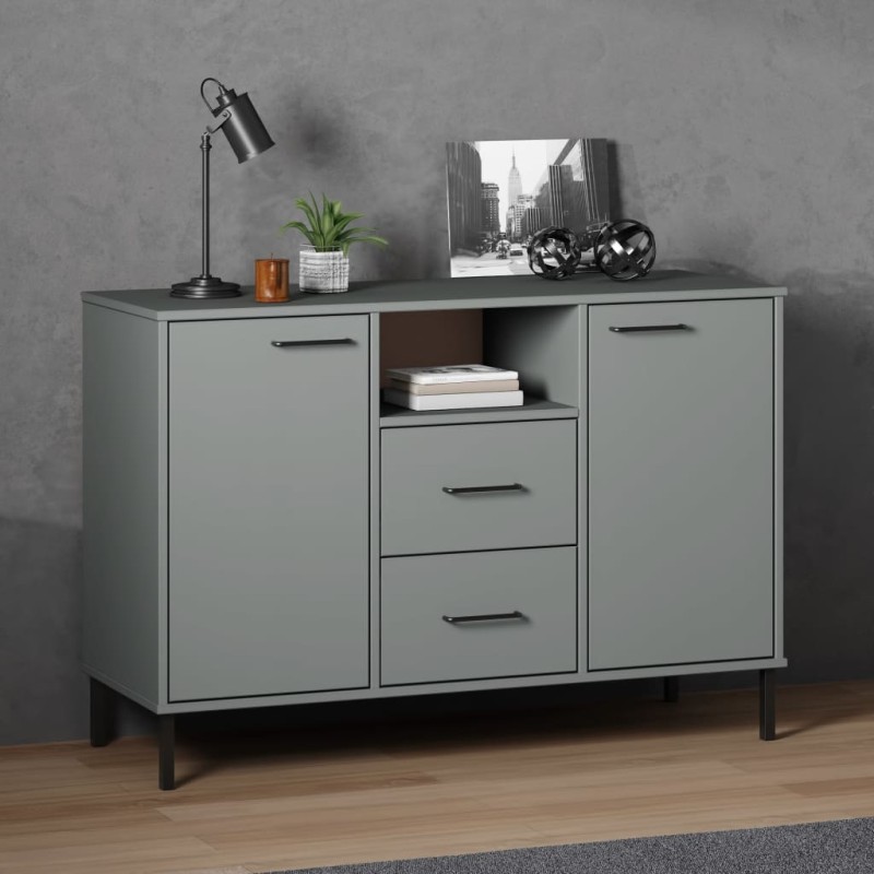 vidaXL Sideboard OSLO mit Metallbeinen Grau 113x40x77 cm Massivholz vidaXL Sideboard OSLO mit Metallbeinen Grau 113x40x77 cm Massivholz