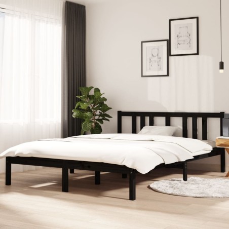 vidaXL Massivholzbett Schwarz 140x200 cm
