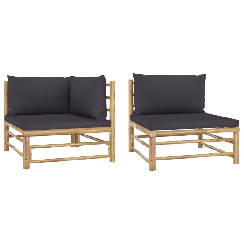 2-tlg. Garten-Lounge-Set mit Kissen Dunkelgrau Bambus 2-tlg. Garten-Lounge-Set mit Kissen Dunkelgrau Bambus