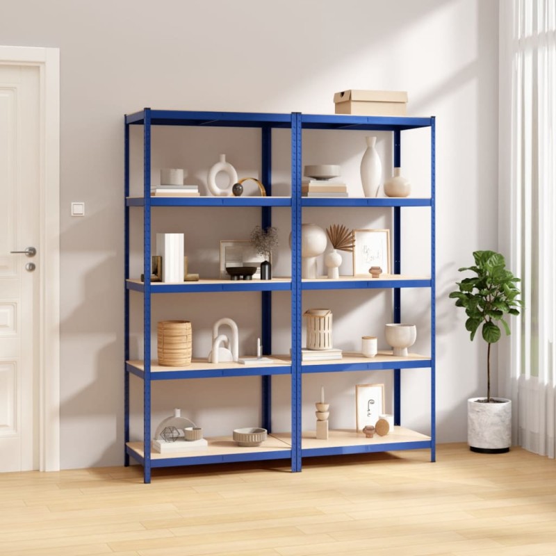 vidaXL Regale mit 5 Böden 2 Stk. Blau Stahl & Holzwerkstoff vidaXL Regale mit 5 Böden 2 Stk. Blau Stahl & Holzwerkstoff