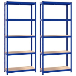 vidaXL Regale mit 5 Böden 2 Stk. Blau Stahl & Holzwerkstoff