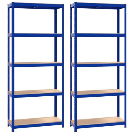 vidaXL Regale mit 5 Böden 2 Stk. Blau Stahl & Holzwerkstoff